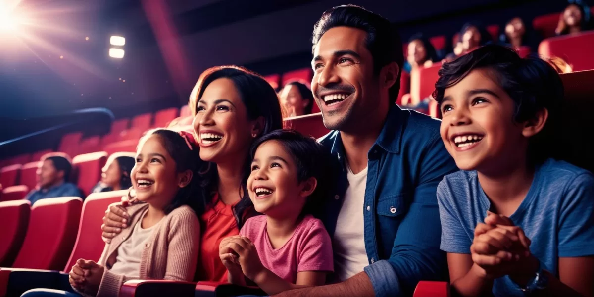 Una familia latina viendo una película en el cine