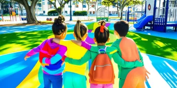 Niños jugando en un parque público (Generado con IA Diario Financiero RD)