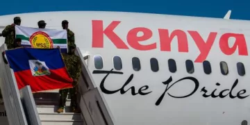 A third contingent of police officers from Kenya arrives at Toussaint Louverture International Airport in Port-au-Prince on January 18, 2025. Kenya said Saturday it was sending another 217 police officers to Haiti to bolster a multinational force seeking to restore order to the violence-ridden Caribbean island. Criminal gangs still control some 85 percent of the capital Port-au-Prince, the United Nations estimates, despite the deployment last June of the Kenyan-led Multinational Security Support Mission (MSS) under UN auspices. (Photo by Clarens SIFFROY / AFP) (Photo by CLARENS SIFFROY/AFP via Getty Images)